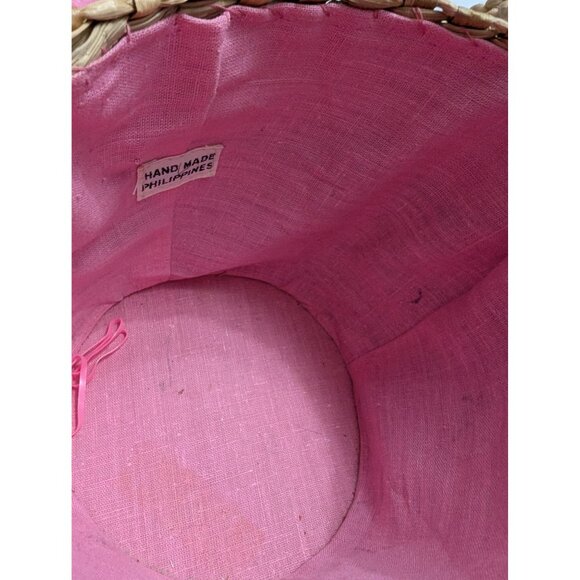 Handmade Ratan bucket 2 handled purse Philippines pink flower shell gold clasp - Picture 7 of 11